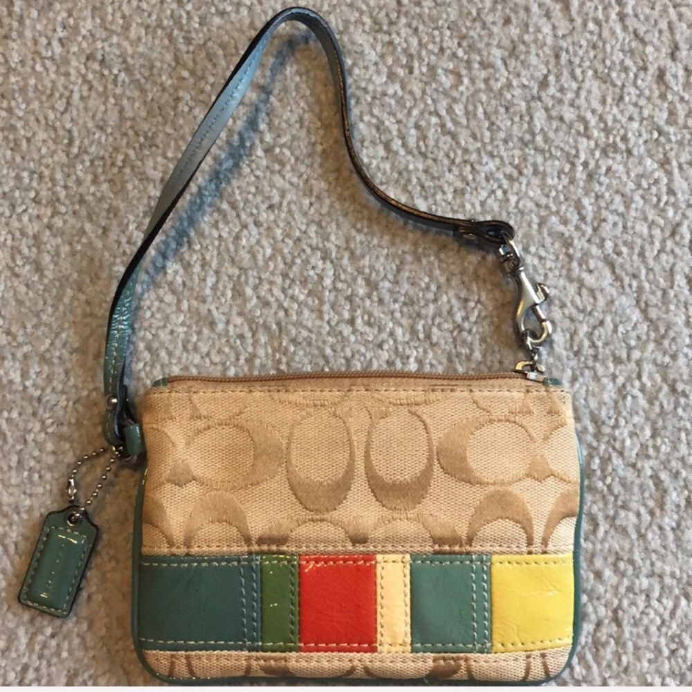Coach Wristlet - Beige with multicolored border